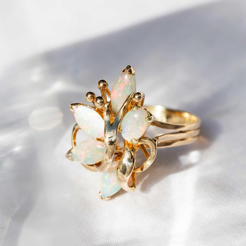 Oswin 1970s Opal Cluster Ring 14ct Gold