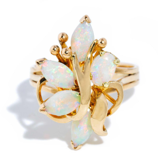 Oswin 1970s Opal Cluster Ring 14ct Gold