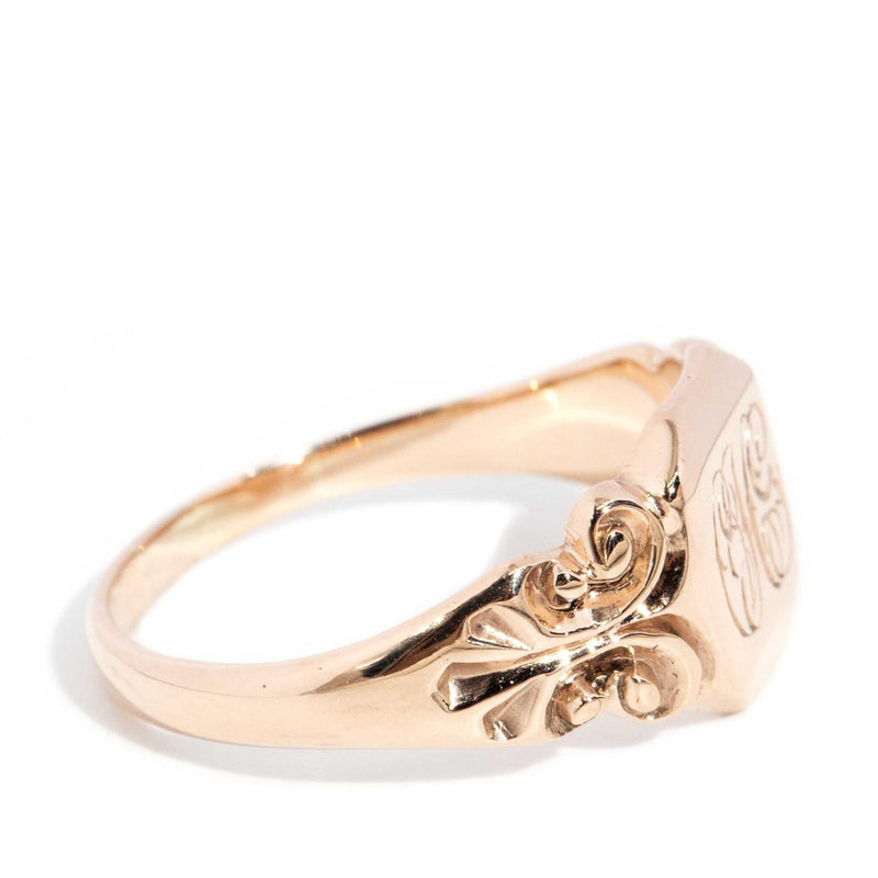 Ozzy 1950s Fleur Di Lys Signet Ring 9ct Rose Gold