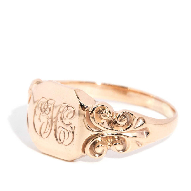 Ozzy 1950s Fleur Di Lys Signet Ring 9ct Rose Gold