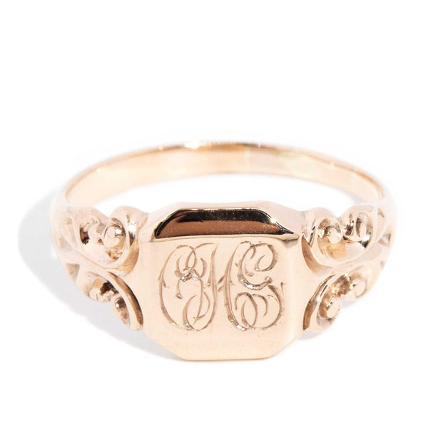 Ozzy 1950s Fleur Di Lys Signet Ring 9ct Rose Gold