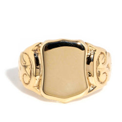 Pedro 1970s Patterned Pinky Signet Ring 9ct Gold Black Friday Imperial Jewellery - Hamilton 