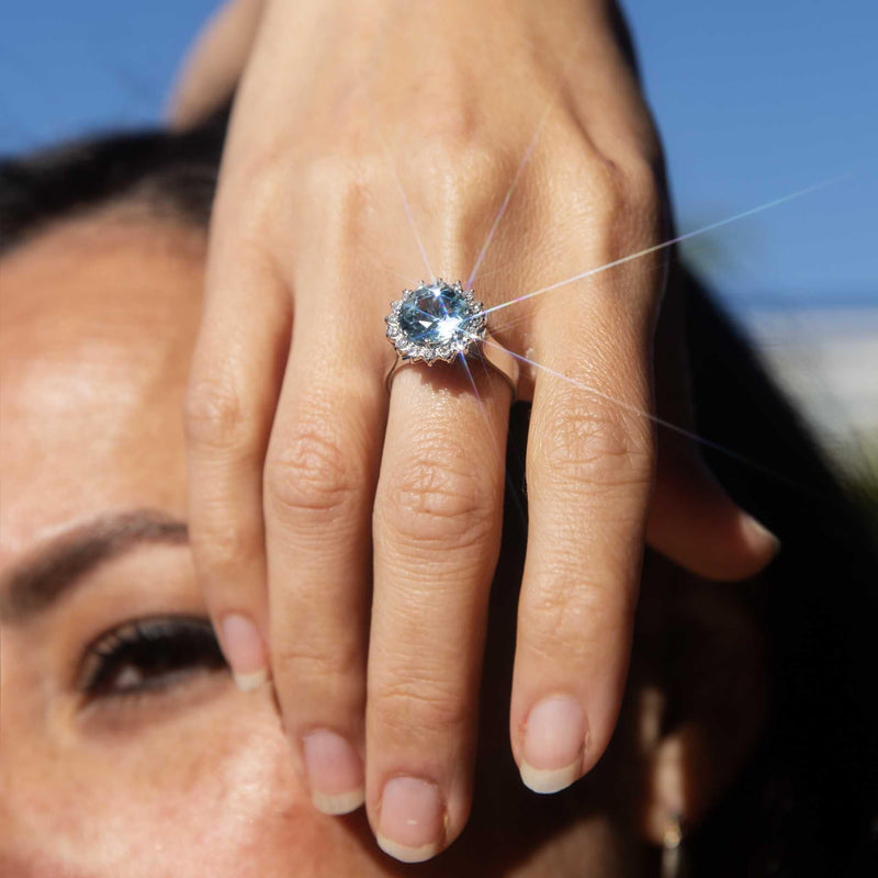 Piper 1970s Aquamarine & Diamond Ring 18ct White Gold