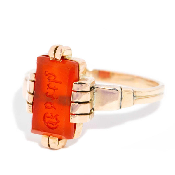 Poppy Antique Orange Carnelian Ring 9ct Gold