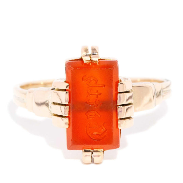 Poppy Antique Orange Carnelian Ring 9ct Gold