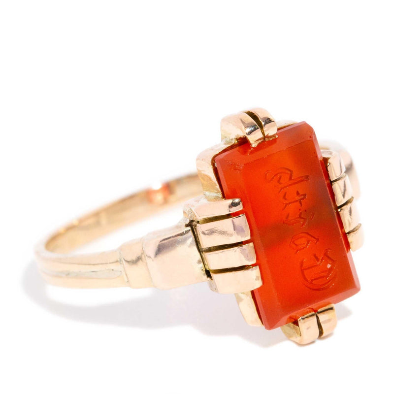 Poppy Antique Orange Carnelian Ring 9ct Gold