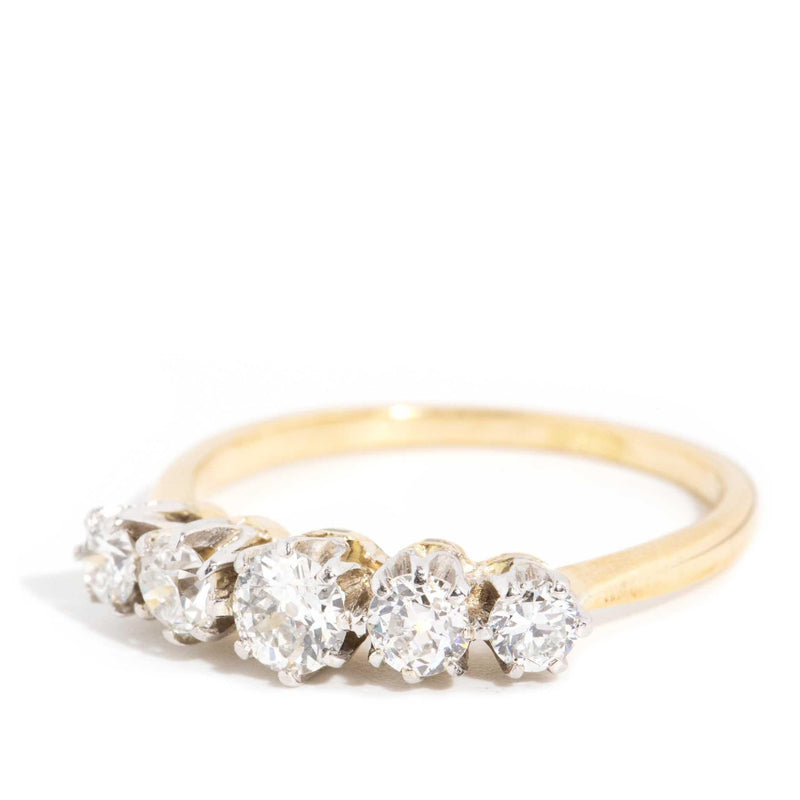 Primrose 1950s Diamond Five Stone Ring 18ct Gold