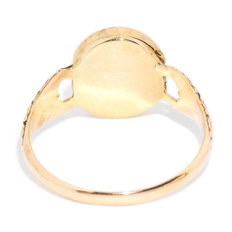 Priscilla Antique Seed Pearl Enameled Ring 16ct Gold