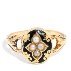 Priscilla Antique Seed Pearl Enameled Ring 16ct Gold