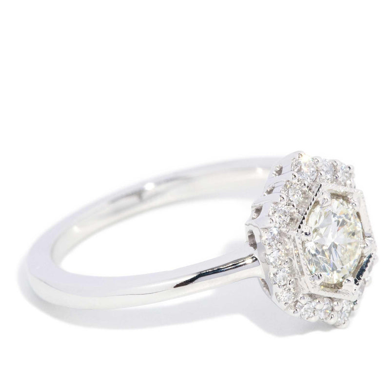 Quinn 0.80ct Hexagonal Halo Diamond Ring 18ct White Gold