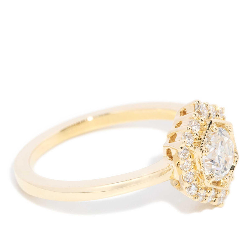 Quinn 0.92ct Hexagonal Halo Diamond Ring 18ct Gold