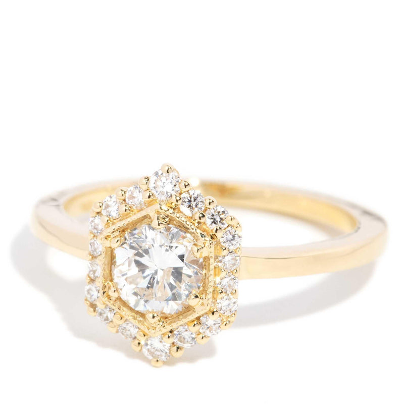 Quinn 0.92ct Hexagonal Halo Diamond Ring 18ct Gold