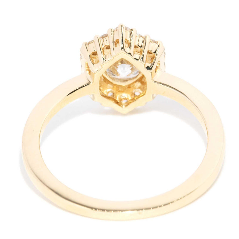 Quinn 0.92ct Hexagonal Halo Diamond Ring 18ct Gold