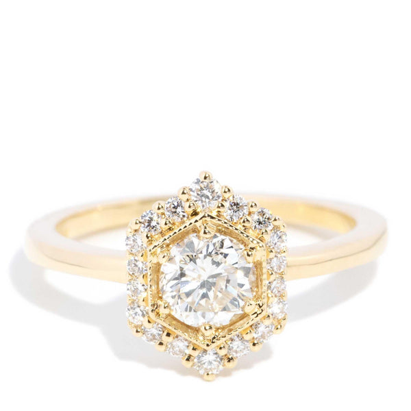 Quinn 0.92ct Hexagonal Halo Diamond Ring 18ct Gold