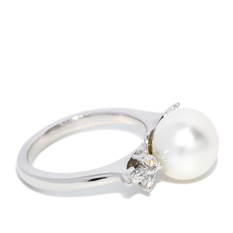 Raziah Pearl & Diamond Ring 18ct White Gold