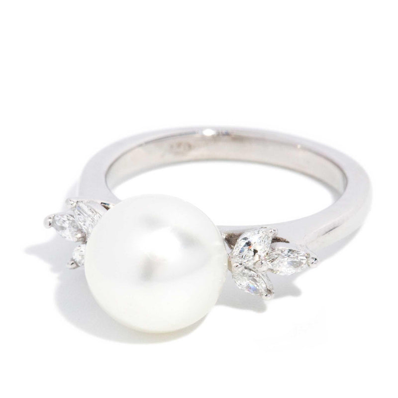 Raziah Pearl & Diamond Ring 18ct White Gold