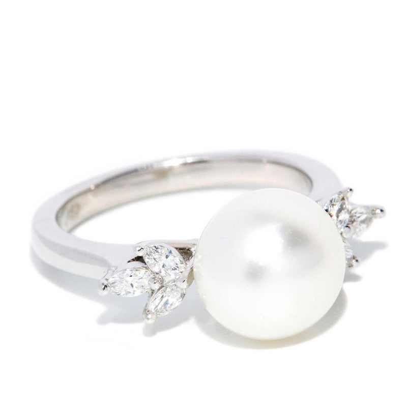 Raziah Pearl & Diamond Ring 18ct White Gold