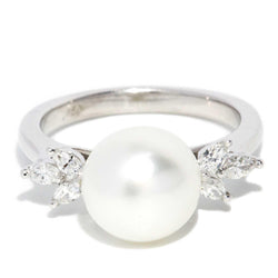 Raziah Pearl & Diamond Ring 18ct White Gold