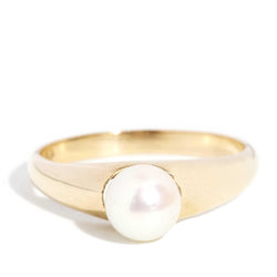 Reima 1980s Pearl Solitaire Ring 9ct Gold