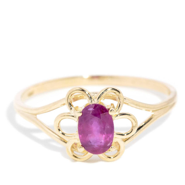 Riya 1990s Flower Oval Ruby Ring 14ct Gold