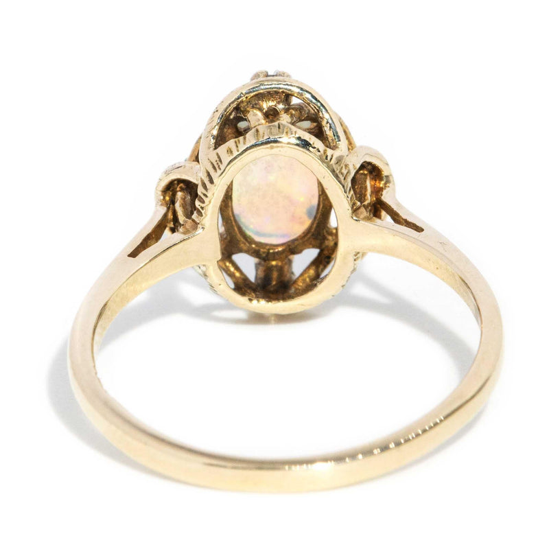 Rogue 1980s Crystal Opal & Diamond Ring 9ct Gold