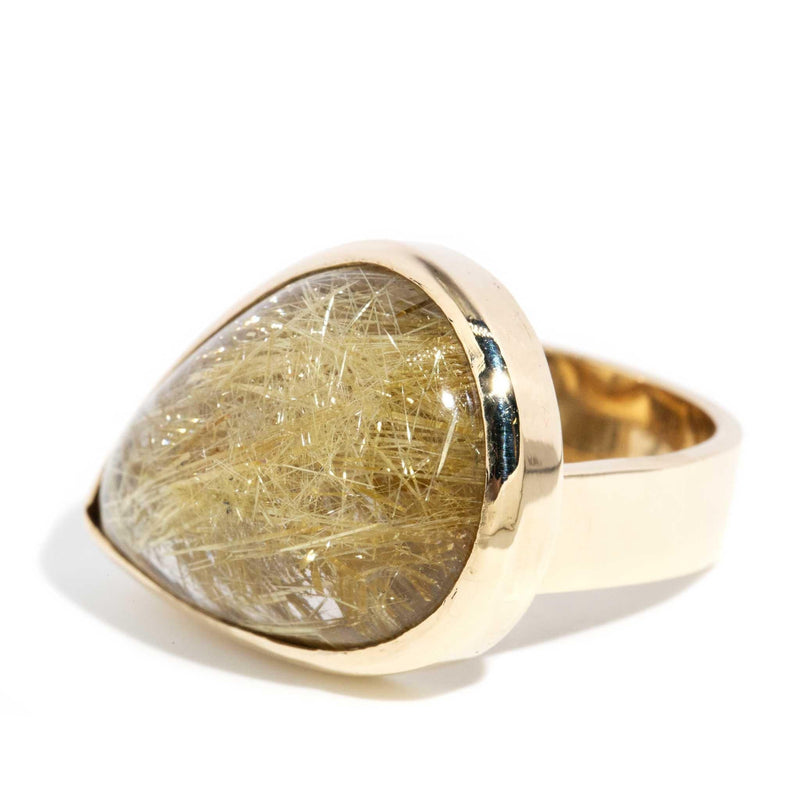 Romi 1990s Rutilated Quartz Ring 9ct Gold