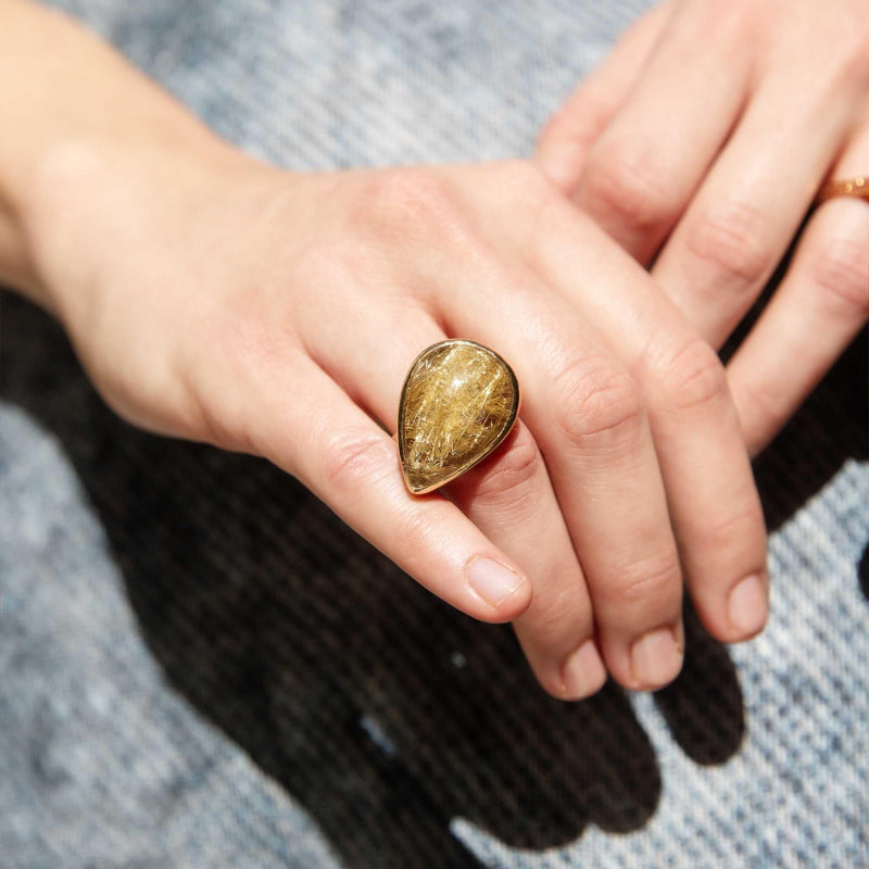 Romi 1990s Rutilated Quartz Ring 9ct Gold