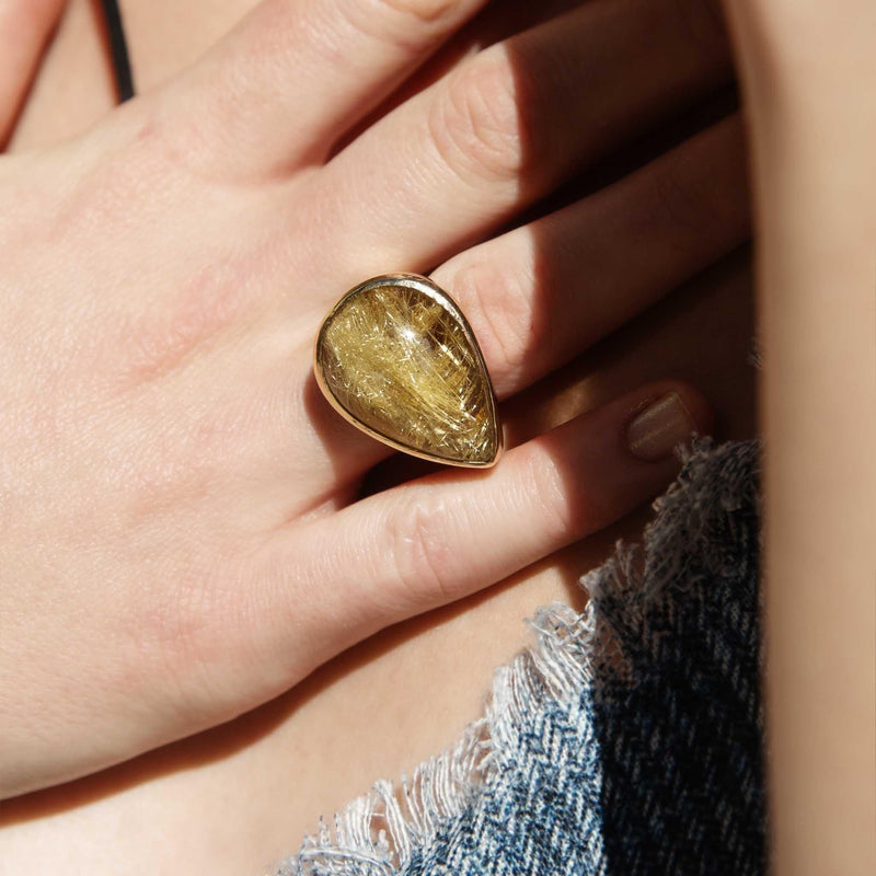 Romi 1990s Rutilated Quartz Ring 9ct Gold