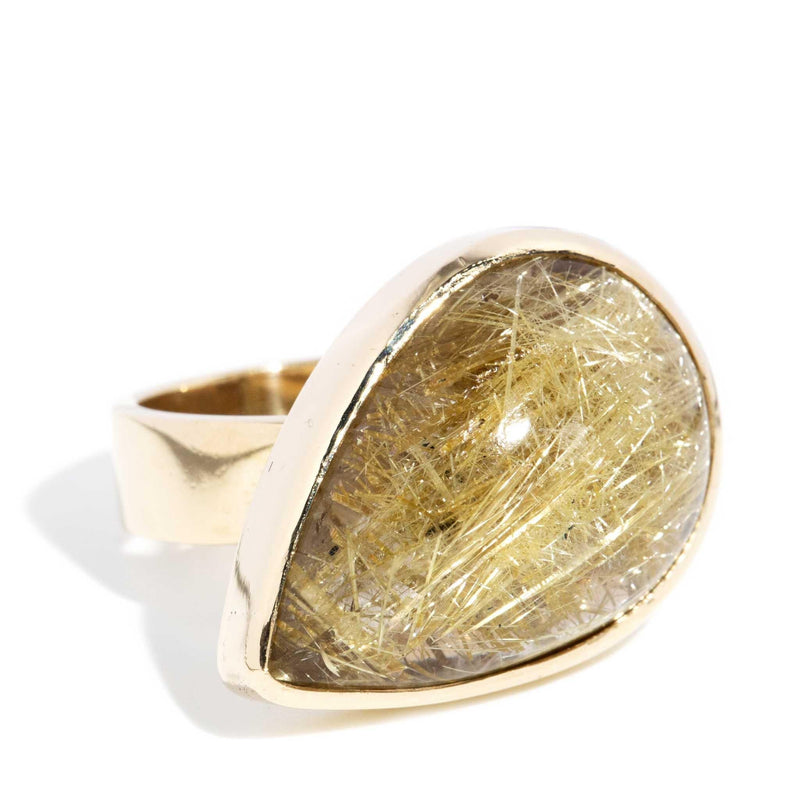 Romi 1990s Rutilated Quartz Ring 9ct Gold