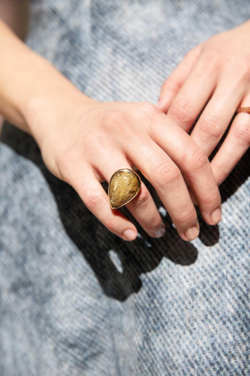 Romi 1990s Rutilated Quartz Ring 9ct Gold