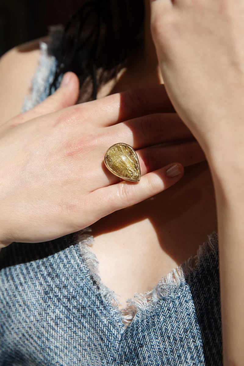 Romi 1990s Rutilated Quartz Ring 9ct Gold