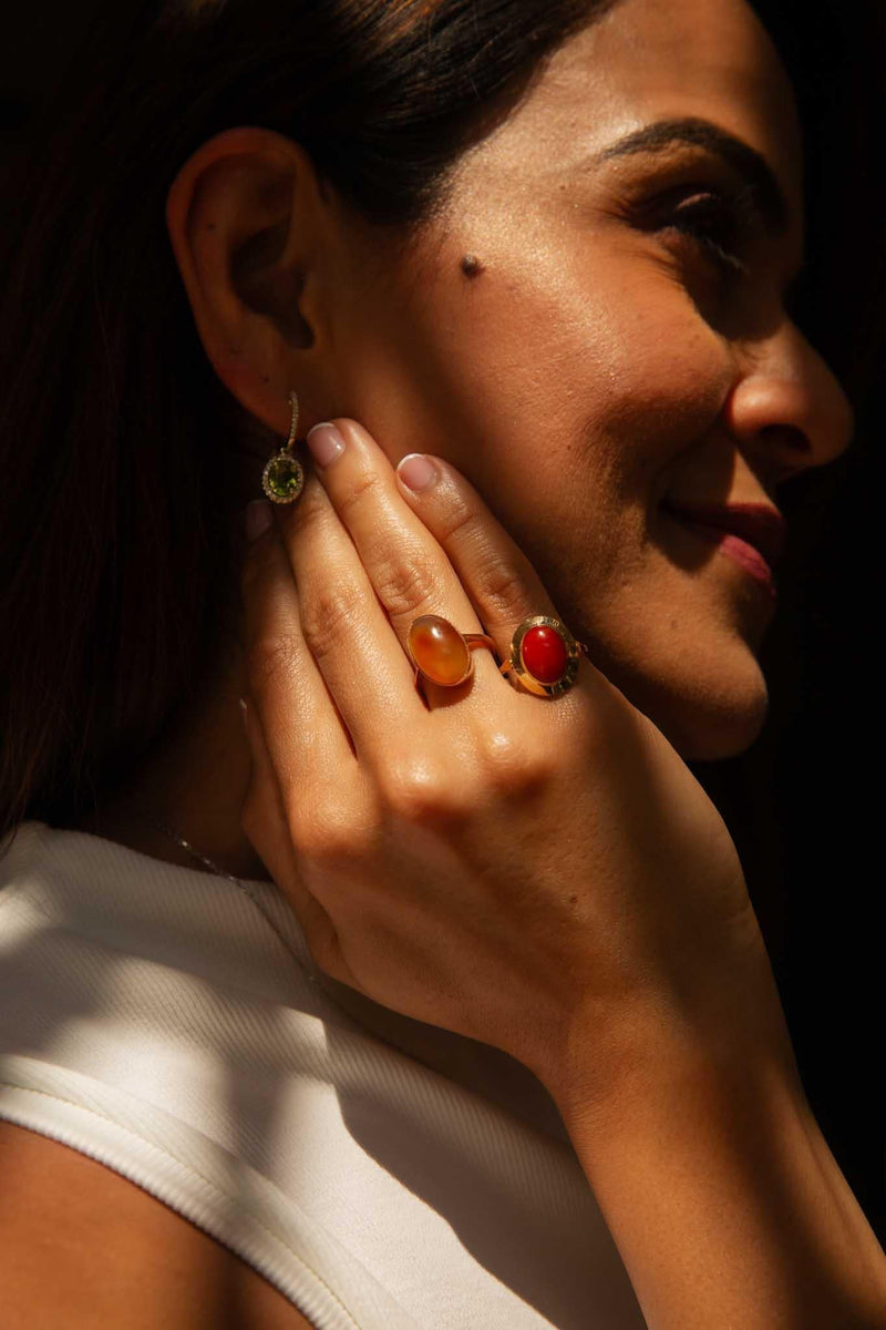 Ronnie 1970s Coral Cabochon Ring 18ct Yellow Gold