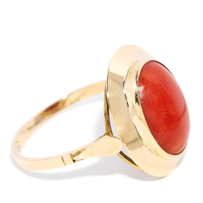 Ronnie 1970s Coral Cabochon Ring 18ct Yellow Gold