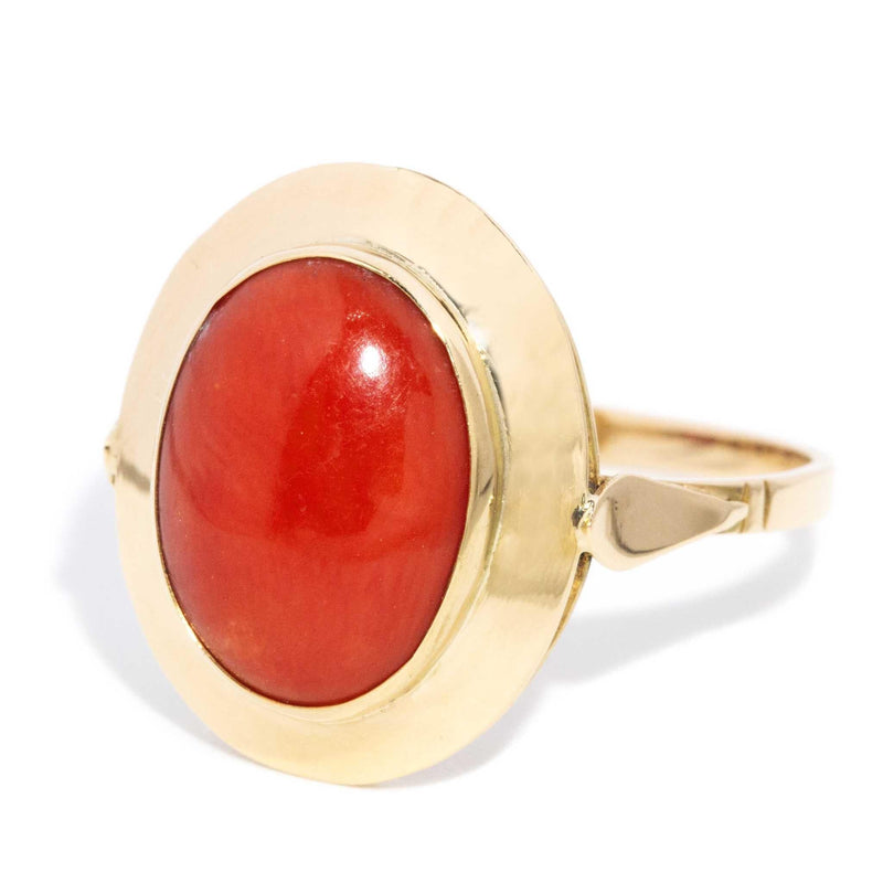 Ronnie 1970s Coral Cabochon Ring 18ct Yellow Gold