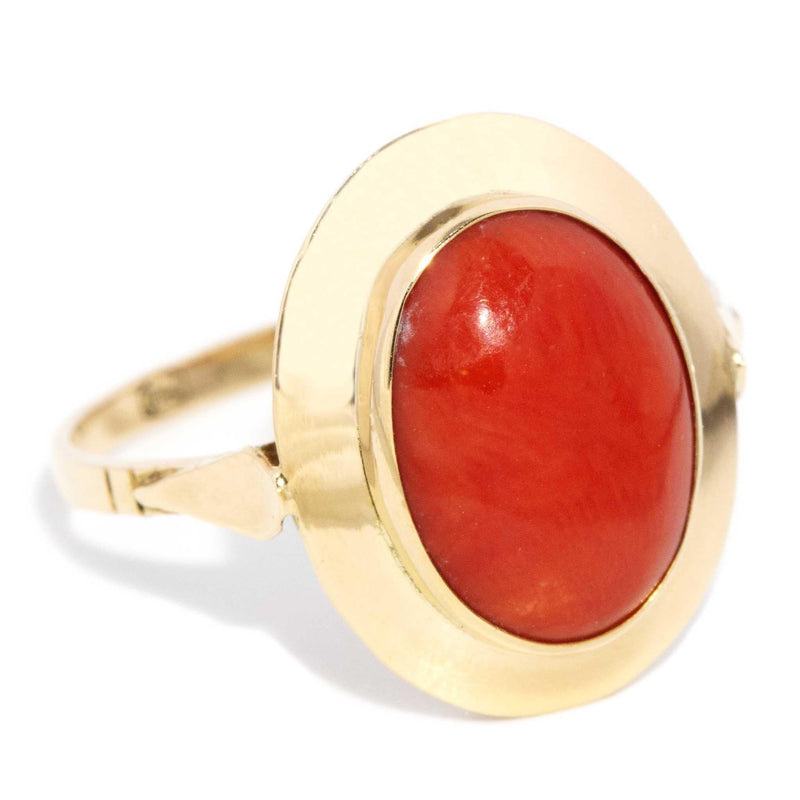 Ronnie 1970s Coral Cabochon Ring 18ct Yellow Gold