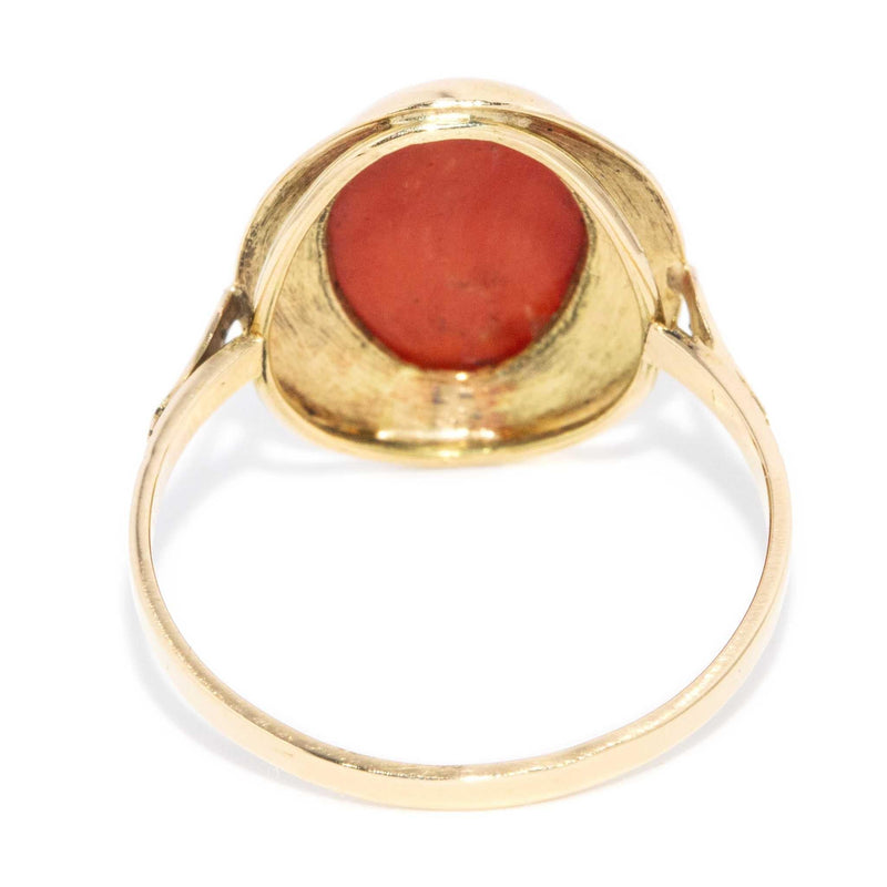 Ronnie 1970s Coral Cabochon Ring 18ct Yellow Gold