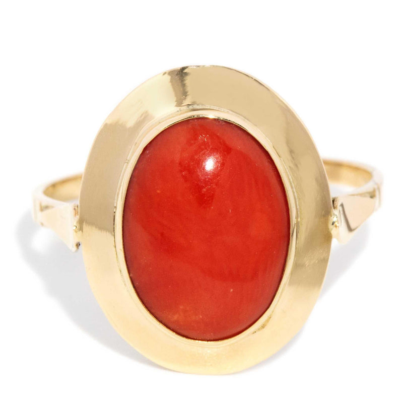 Ronnie 1970s Coral Cabochon Ring 18ct Yellow Gold