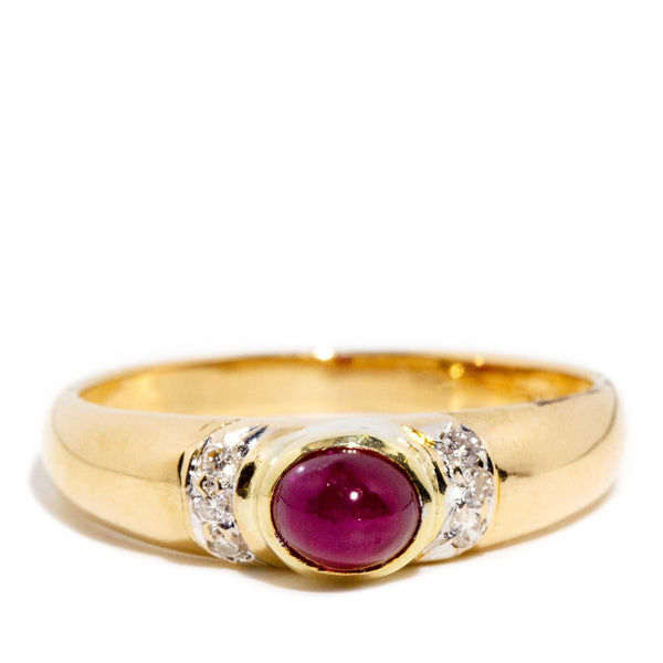 Santina 1980s Ruby Cabochon & Diamond Ring 18ct Gold