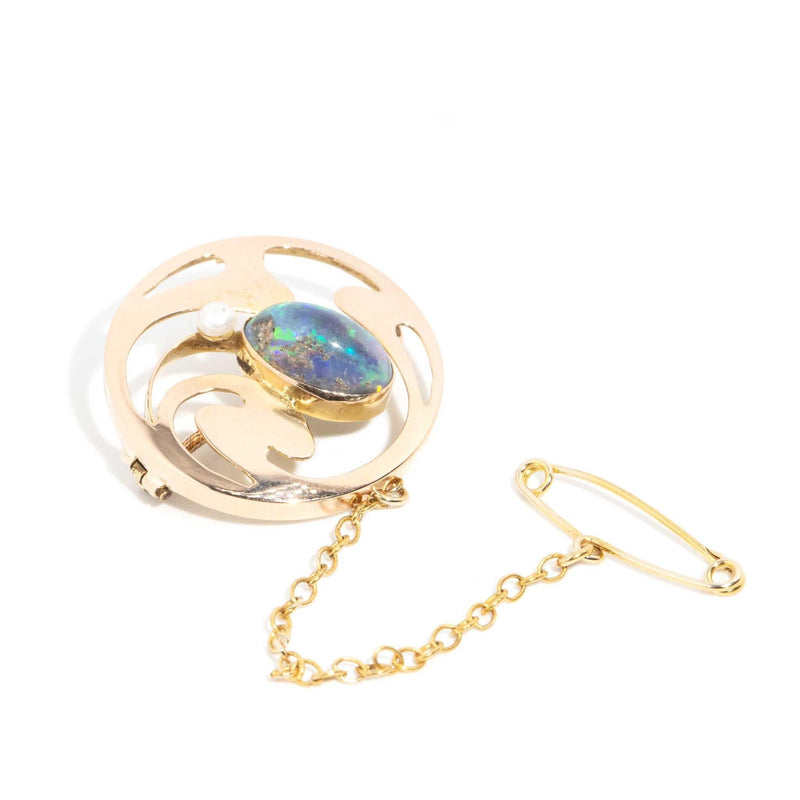 Sarah 1920s 1.48 Carat Opal & Pearl Brooch 15ct Gold