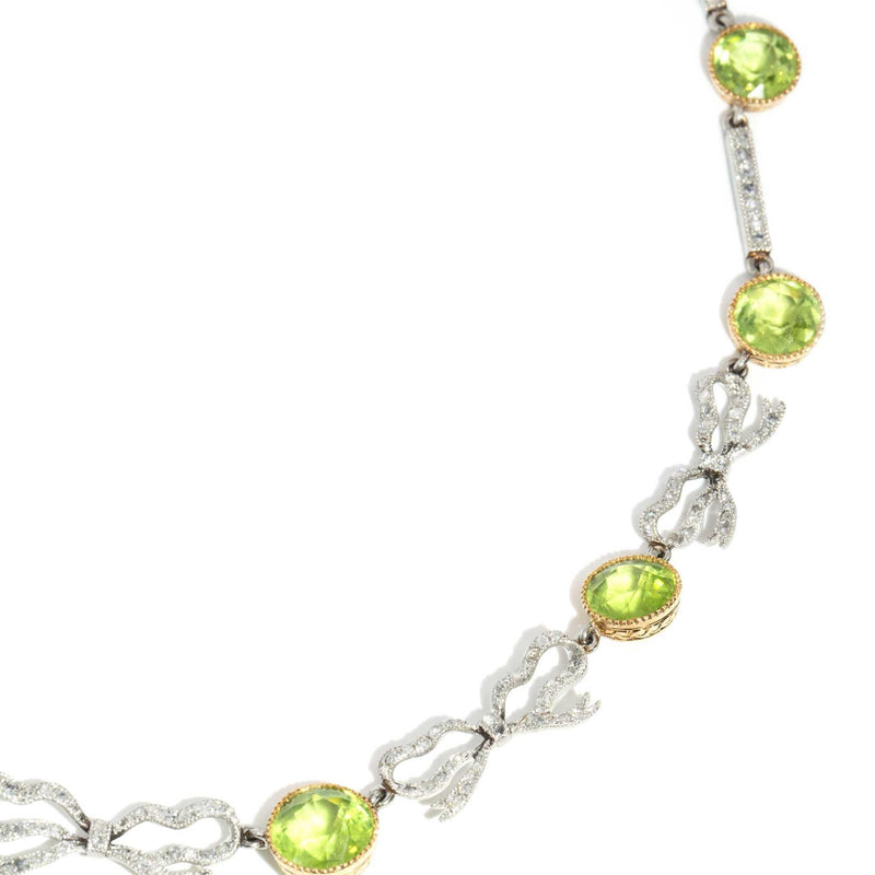 Selene Diamond & Peridot Art Deco Necklace 18ct & Platinum