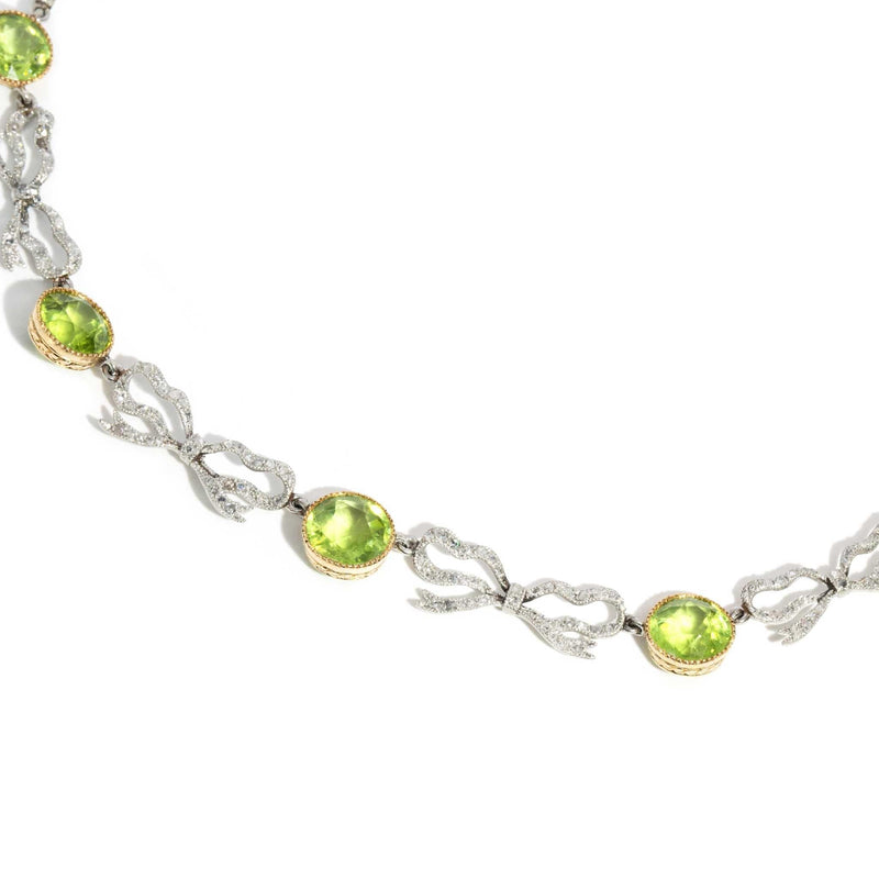 Selene Diamond & Peridot Art Deco Necklace 18ct & Platinum