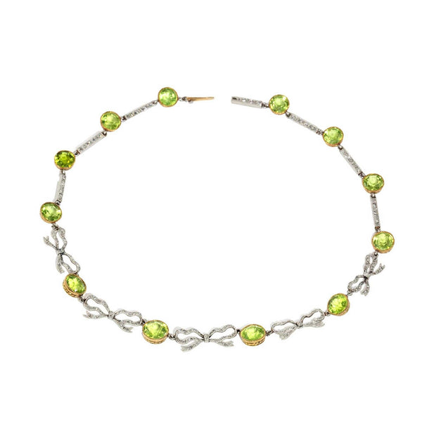 Selene Diamond & Peridot Art Deco Necklace 18ct & Platinum