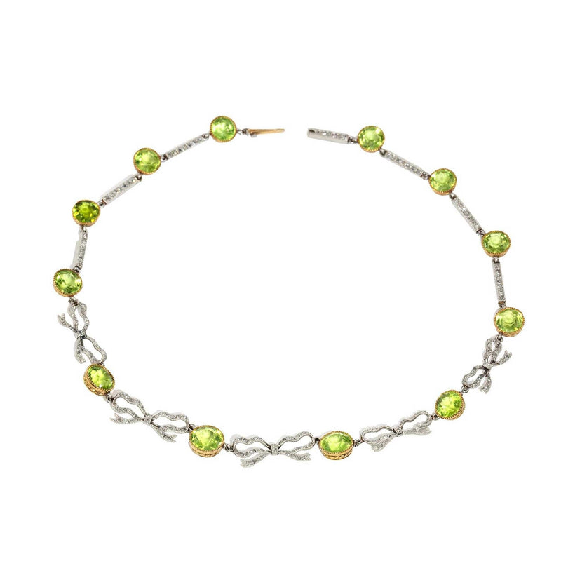 Selene Diamond & Peridot Art Deco Necklace 18ct & Platinum