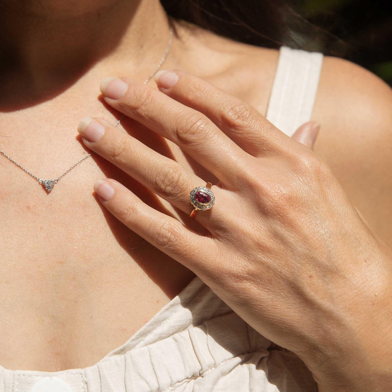 Shea Pink Tourmaline Diamond Halo Ring 18ct Gold