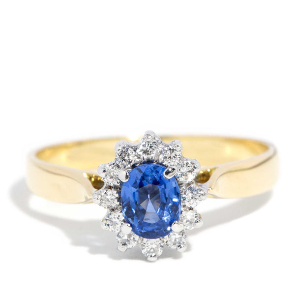 Shelly 1980s Blue Sapphire & Diamond Ring 18ct Gold