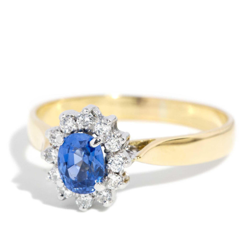 Shelly 1980s Blue Sapphire & Diamond Ring 18ct Gold