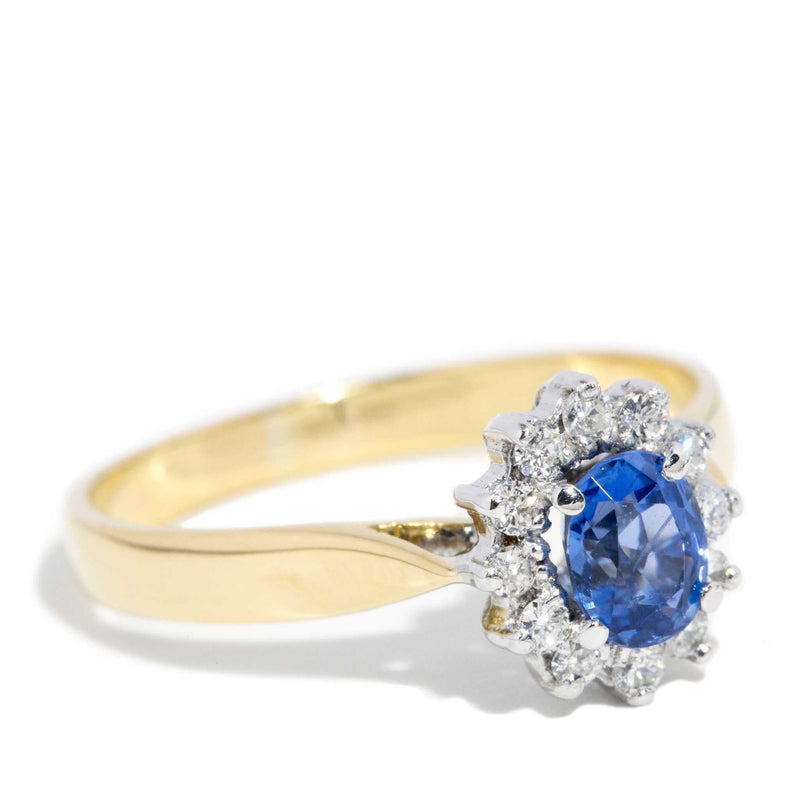 Shelly 1980s Blue Sapphire & Diamond Ring 18ct Gold