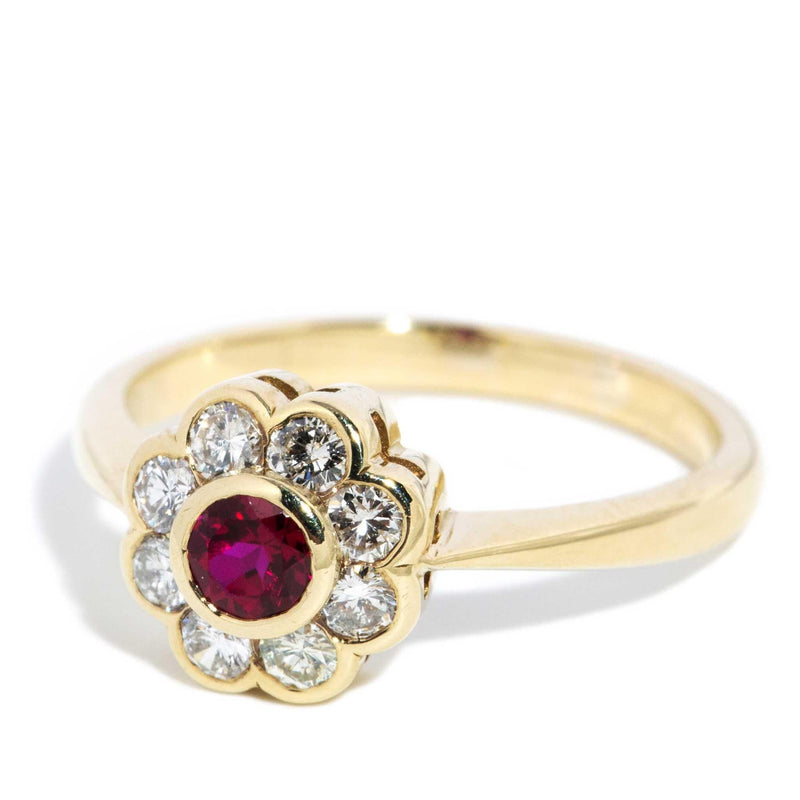 Sholmo 1980s Diamond Ruby Cluster Ring 9ct Gold