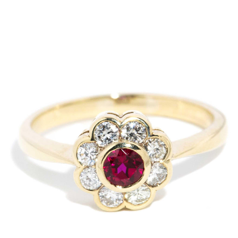 Sholmo 1980s Diamond Ruby Cluster Ring 9ct Gold