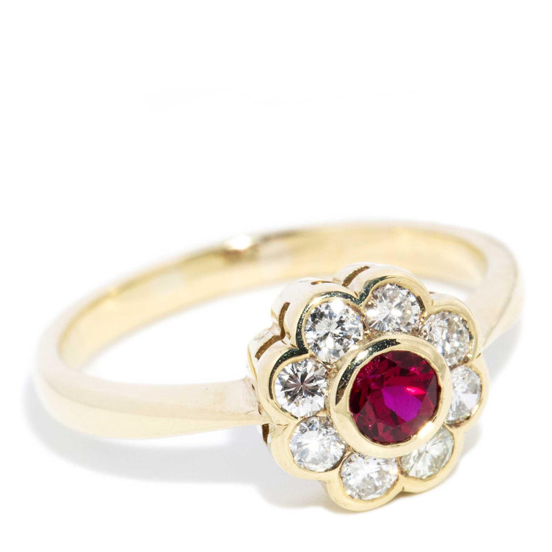 Sholmo 1980s Diamond Ruby Cluster Ring 9ct Gold